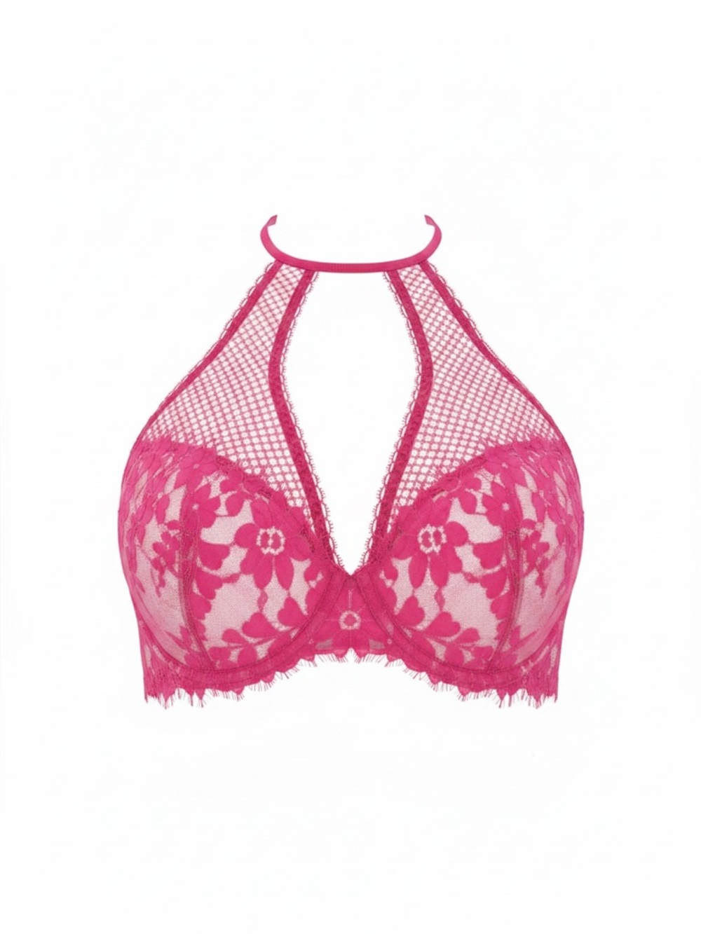 NWT‎ Victoria’s Secret Lace Mesh Halter Bra 32D Raspberry Pink
